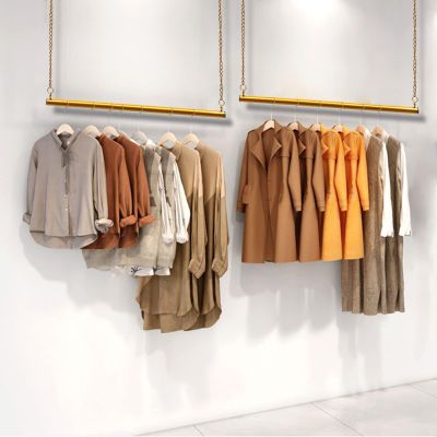 2 PCS Garment Rack with Adjustable Chain 5.9ft Adjustable Sling Clothing Wedding Dress Storage Hanging Rack for Home Boutique Store Display, 90CM/ 2.95ft Metal Pole, Gold
