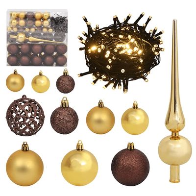 120 Piece Christmas Ball Set with Peak and 300 LEDs,Christmas Balls Colorful Set Ornaments Shatterproof Christmas Tree Decorations for Holiday Wedding Party Decoration,Gold&Bronze