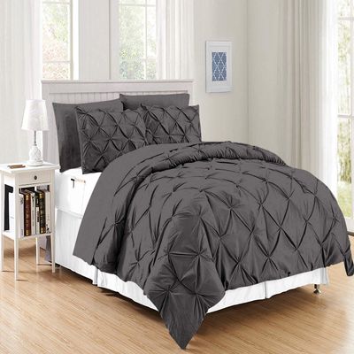 All Season Pinch Pleated Comforter Set 3 Piece 100% Egyptian Cotton 500 GSM Fill Power Soft and Fluffy Pintuck Down Alternative Comforter Eastern King (116'' x 108'') Size, Grey Bedding Sets