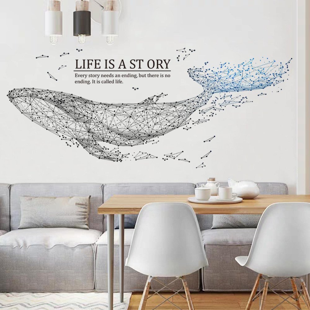 LeMall Whale Wall Sticker Whale Home Decoration DIY Bedroom Living Room Sofa Background Wall Sticker Decoration Extra Large Whale Facing Left