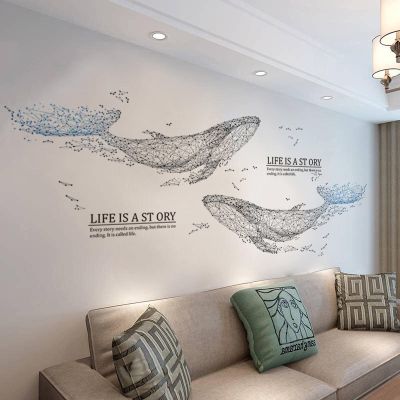 LeMall Whale Wall Sticker Whale Home Decoration DIY Bedroom Living Room Sofa Background Wall Sticker Decoration Extra Large Two Whales