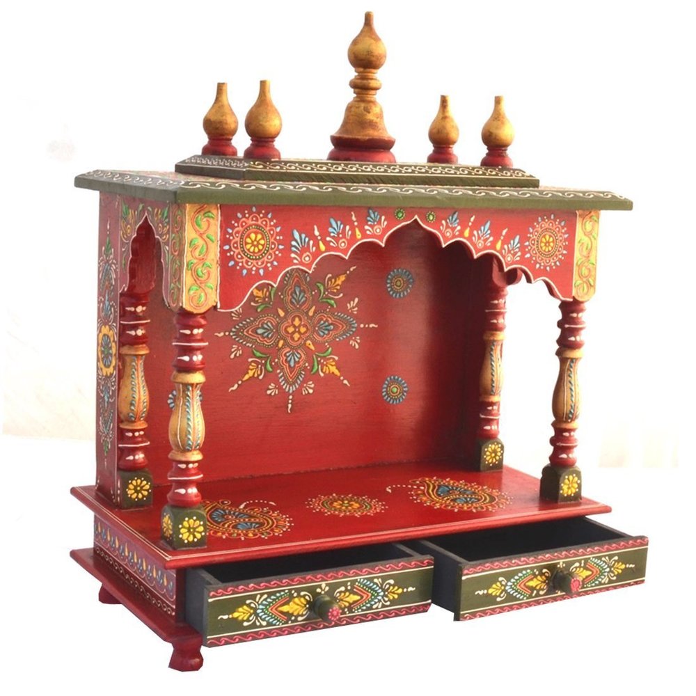 Kamdhenu art and craft Wooden Temple Home Temple Pooja Mandir Pooja Mandap Temple for Home (Multicolor)