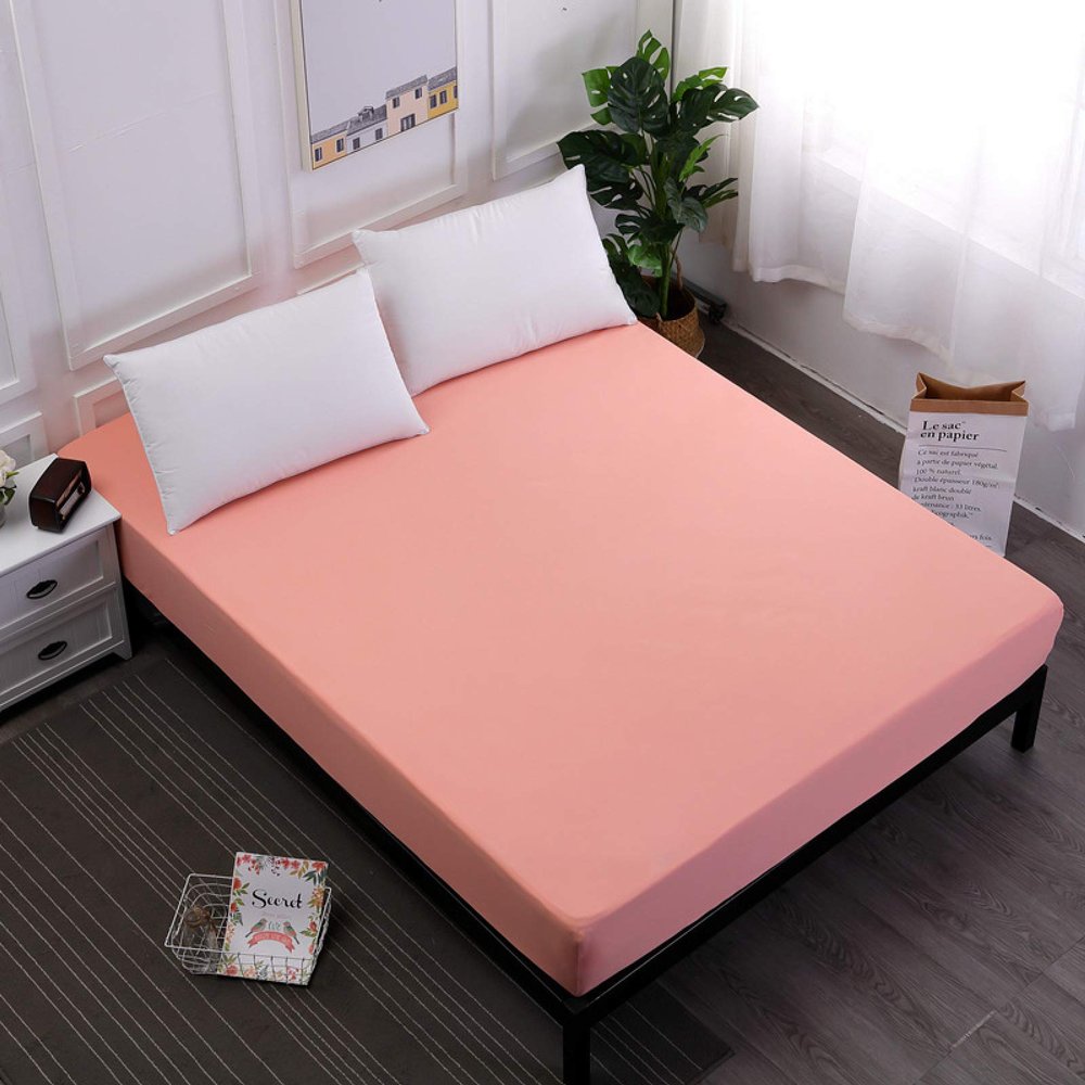 CFYCYHDZHT Extra Deep Pockets Sheets,Soft Pure Color Brushed Cotton Mattress Cover, Bedroom Hotel Full, Twin, Queen, King, California King Bottom Sheet,Pink,220 * 200cm+25cm