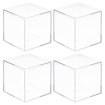 MECCANIXITY Clear Acrylic Plastic Storage Box Square Cube Display Case with Lid, 9.5x9.5x9.5cm Container Box for Small Item, Pack of 4