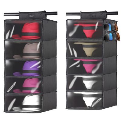 TreeHouse London XL Fedora Hat Rack with Dust Cover - Closet Hanging Cap Organizer - Pack of 2 Cowboy Hat Holder - Storage Shelf Organizer for Men & Women - For Bowler & Wide Brim Hats, Dustproof
