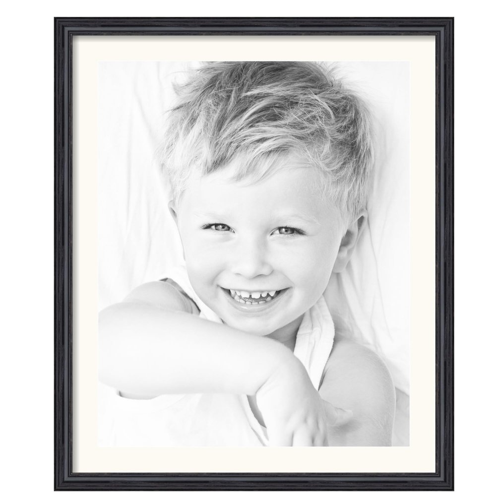 ArtToFrames 21x26 inch Black Stain on Solid Red Oak Picture Frame with 2 Inch Single White Mat, SingleMat-0066-59504-YBLK-21x26-1402