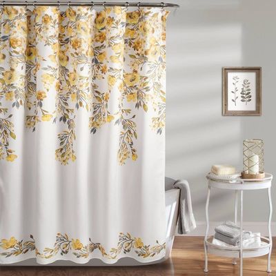 1 Piece Yellow Shower Curtain 72x72 Floral Pattern Flowers Design Cottage Farmhouse Shabby Chic All Season Damask Nature Natural Stunning Bathroom Washroom Durable Fresh Colorful Shade air Grey Gray