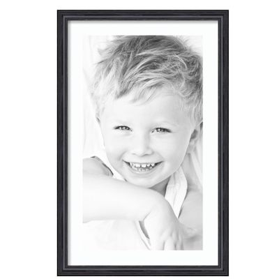 ArtToFrames 14x25 inch Black Stain on Solid Red Oak Picture Frame with 2 Inch Single Super White Mat, SingleMat-0066-59504-YBLK-14x25-61