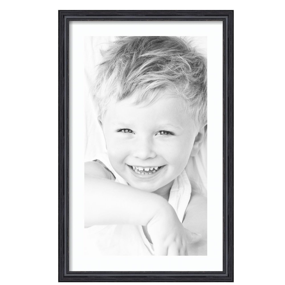 ArtToFrames 14x25 inch Black Stain on Solid Red Oak Picture Frame with 2 Inch Single Super White Mat, SingleMat-0066-59504-YBLK-14x25-61