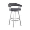 Armen Living Bronson 29" Slate Grey Faux Leather and Silver Metal Bar Stool view 1