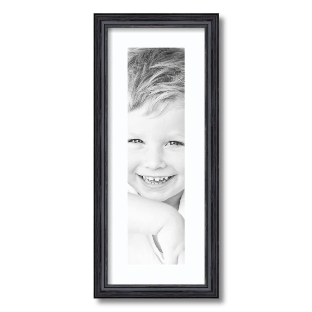 ArtToFrames 5x19 inch Black Stain on Solid Red Oak Picture Frame with 2 Inch Single Super White Mat, SingleMat-0066-59504-YBLK-5x19-61