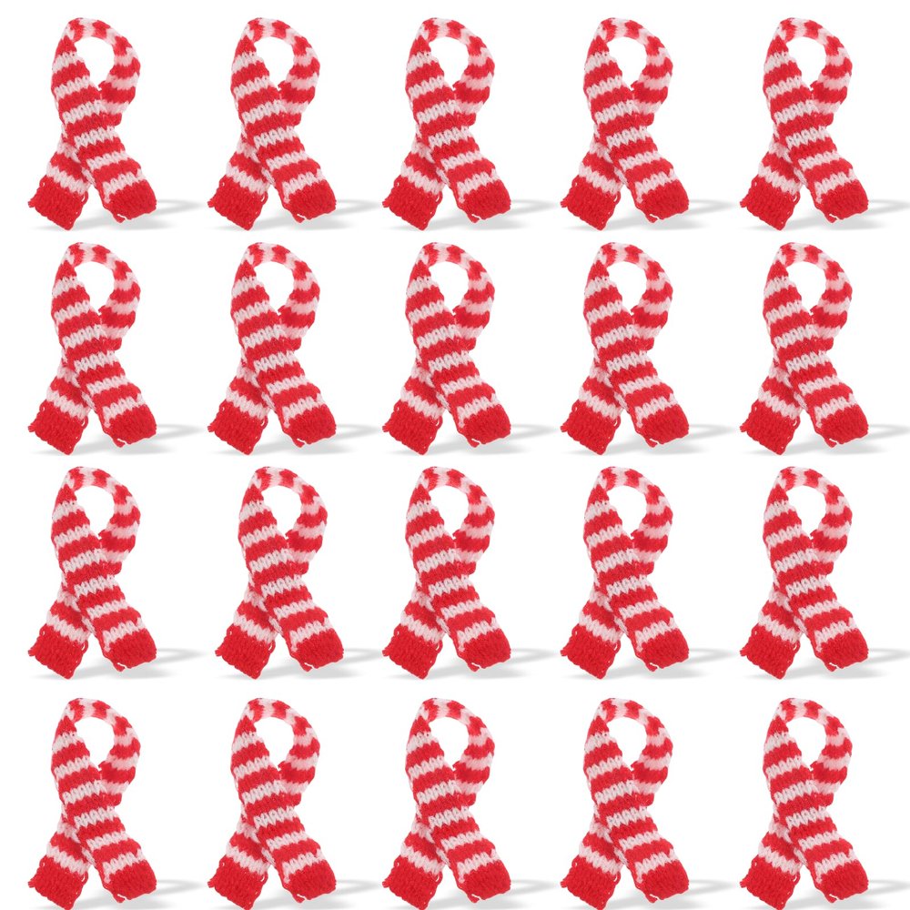 Healifty 20pcs Christmas Mini Scarfs: 7.860.19Inch Tiny Snowman Scarves for DIY Crafts - Xmas Wine Bottle Hanging Ornaments Decor in White & Red