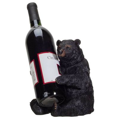 7.5" Height Black Bear Wine Holder Resin Figurine Statue
