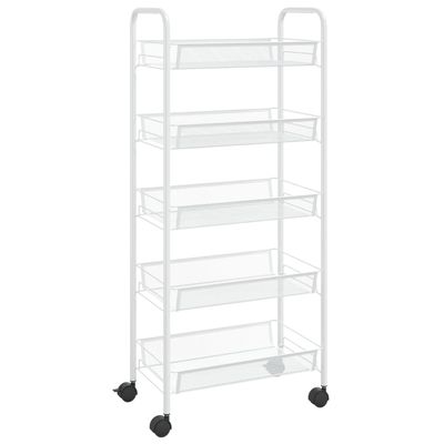 vidaXL 5-Tier Kitchen Trolley in White, Iron Construction with Mesh Storage Baskets, Compact Mobile Design for Kitchen, Office, or Bathroom, 336329