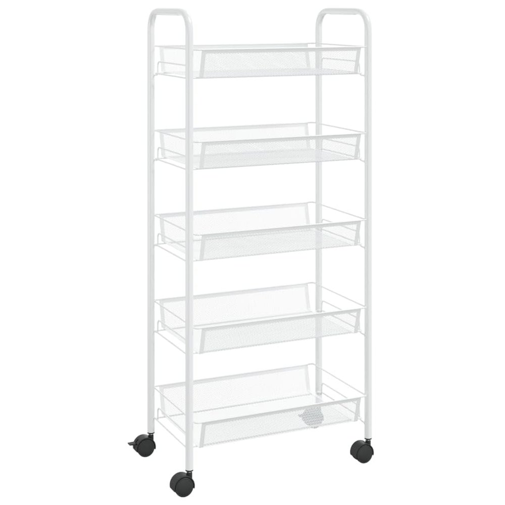 vidaXL 5-Tier Kitchen Trolley in White, Iron Construction with Mesh Storage Baskets, Compact Mobile Design for Kitchen, Office, or Bathroom, 336329