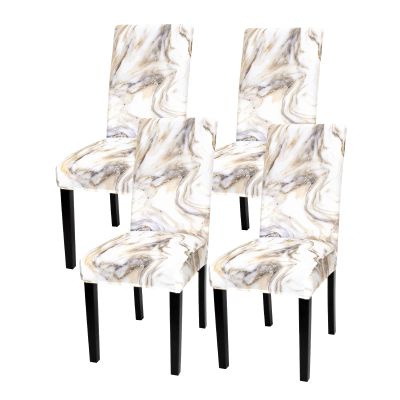 Gibelle Chair Covers for Dining Room Set of 4, Spandex Stretch Dining Room Chair Cover, Removable Washable Kitchen Parsons Chair Covers Seat Slipcovers, Grey Gold Marble