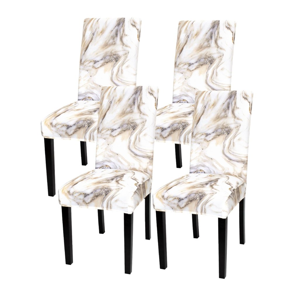 Gibelle Chair Covers for Dining Room Set of 4, Spandex Stretch Dining Room Chair Cover, Removable Washable Kitchen Parsons Chair Covers Seat Slipcovers, Grey Gold Marble