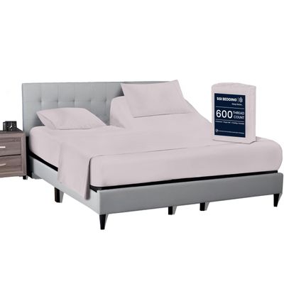 SGI bedding 28" King Split Top Flex Head Sheet 100% Egyptian Cotton Sheet Set - 600 Thread Count Flex Top Sheet Adjustable Bed - 4 Piece Sheet Set 15" Deep Pocket Sleep Number Bed - Silver Solid