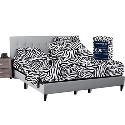 SGI bedding 28" Cal King Split Top Flex Head Sheet 100% Egyptian Cotton - 600 Thread Count Flex Top Sheet for Adjustable Bed 4 Piece Sheet Set 15" Deep for Sleep Number Bed - Zebra Print