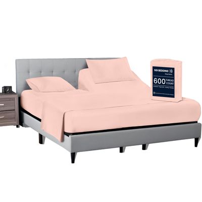 SGI bedding 32" King Split Top Flex Head Sheet 100% Egyptian Cotton Sheet Set - 600 Thread Count Flex Top Sheet Adjustable Bed - 4 Piece Sheet Set 15" Deep Pocket Sleep Number Bed - Peach Solid