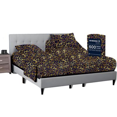 SGI bedding 34" King Split Top Flex Head Sheet 100% Egyptian Cotton Sheet Set - 600 Thread Count Flex Top Sheet Adjustable Bed - 4 Piece Sheet Set 15" Deep Pocket Sleep Number Bed - Leopard Print