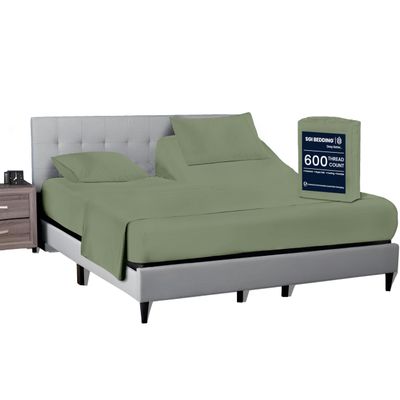 SGI bedding 34" Cal King Split Top Flex Head Sheet 100% Egyptian Cotton Sheet Set - 600 Thread Count Flex Top Sheet Adjustable Bed - 4 Piece Sheet Set 15" Deep Pocket Sleep Number Bed - Moss Solid