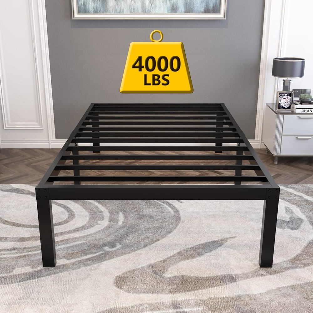 yookare 18 Inch Tall and Strong Platform Metal Bed Frame/Easy Assembly Mattress Foundation/ 4000lbs Heavy Duty Frame with Steel Slat Support/No Noise/No Box Spring NeededTwin