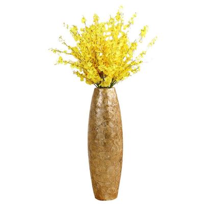 Artificial Flower Artificial Flower Floor Standing Tall Golden Vase with Faux Flowers Yellow Orchids Flower Arrangement Modern Orchids Decor Home and Office (Color : Large)