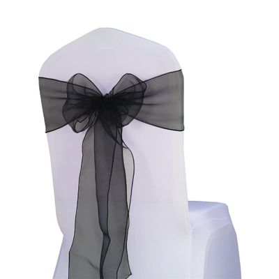 WENSINL 50 Wedding Organza Black Chair Sashes Bows 7x108 Inches Crystal Yarn Sheer Chair Ties for Party Birthday Banquet Hotel Restaurant Events Decorations