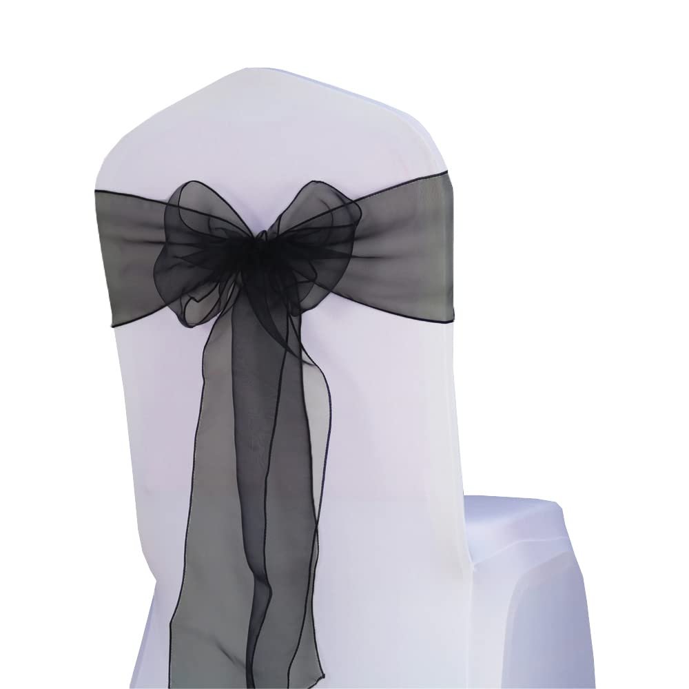 WENSINL 50 Wedding Organza Black Chair Sashes Bows 7x108 Inches Crystal Yarn Sheer Chair Ties for Party Birthday Banquet Hotel Restaurant Events Decorations