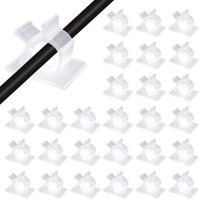 Viaky Self Adhesive Cable Clips, Wire Organize Cables Wire Management Clamps Outdoors Tie Holder Work for Cable Width 0.4''-Computer, Electrical Charging(Translucent, 30pcs)