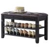 LEILISI Shoe Bench, Storage Rack Organizer with Cushion 2 Tier Lift Top Shoe Rack for Entryway Living Room Bedroom Hallway Wooden Furniture (Black, 31.5'') view 1
