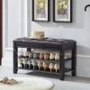 LEILISI Shoe Bench, Storage Rack Organizer with Cushion 2 Tier Lift Top Shoe Rack for Entryway Living Room Bedroom Hallway Wooden Furniture (Black, 31.5'') view 2