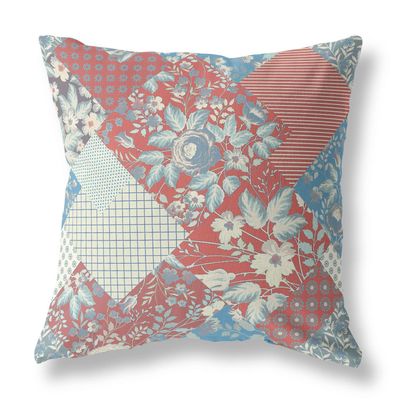HomeRoots Broadcloth Red Blue Boho Floral Indoor Outdoor Throw Pillow