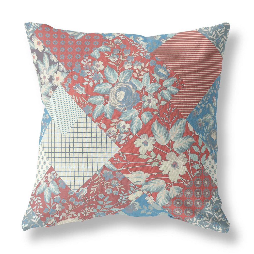 HomeRoots Broadcloth Red Blue Boho Floral Indoor Outdoor Throw Pillow