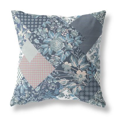 HomeRoots Indigo Blue Pink Broadcloth Blue White Boho Floral Indoor Outdoor Throw Pillow