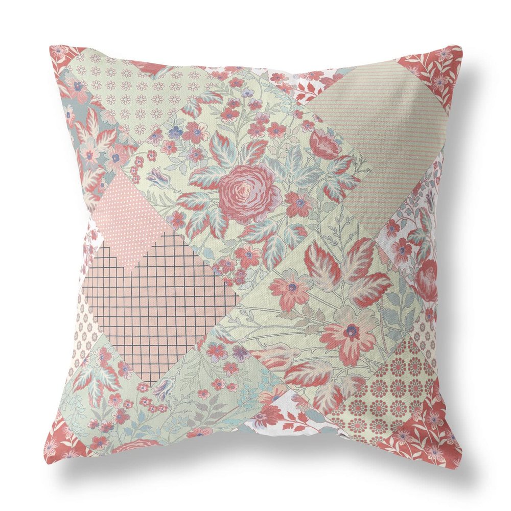 HomeRoots Broadcloth Peach Pink Floral Indoor Outdoor Throw Pillow