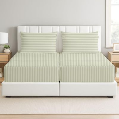 MD Home Decore 7 Piece Split Cal King Sheet Set, 100% Egyptian Cotton, 16 Inch Deep Pockets, Ivory Stripe, Soft and Durable Sheets for Adjustable Beds, Sleep Number Beds, Split Cal King Sheets