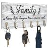 AHYS Key Holder Wall Mount Family Wall Decor Wooden Key Rack Hanger with 6 Hooks for Farmhouse Home Entryway Living Room Decor - Light Grey view 1
