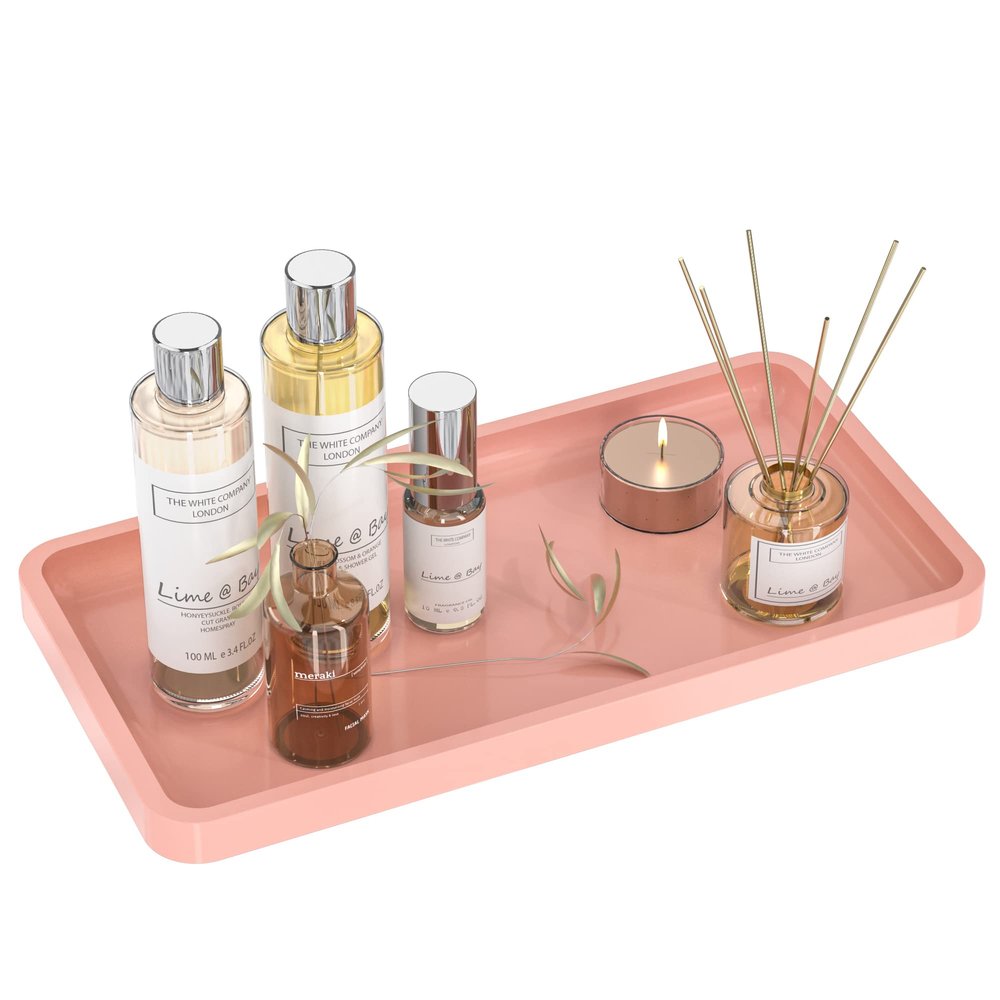 Bathroom Vanity Tray for Countertop - Bamboo Organizer Tray for Dresser Tops, Toilet, Perfume Small Decorative Tray Wood Tray for Home Decoration 11.81 L x 6.1 W x 0.79 H (Pink)