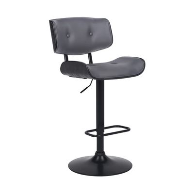 Armen Living Arabela & Brooklyn Swivel Bar Stool - Faux Leather, Wood - Adjustable Height Gray