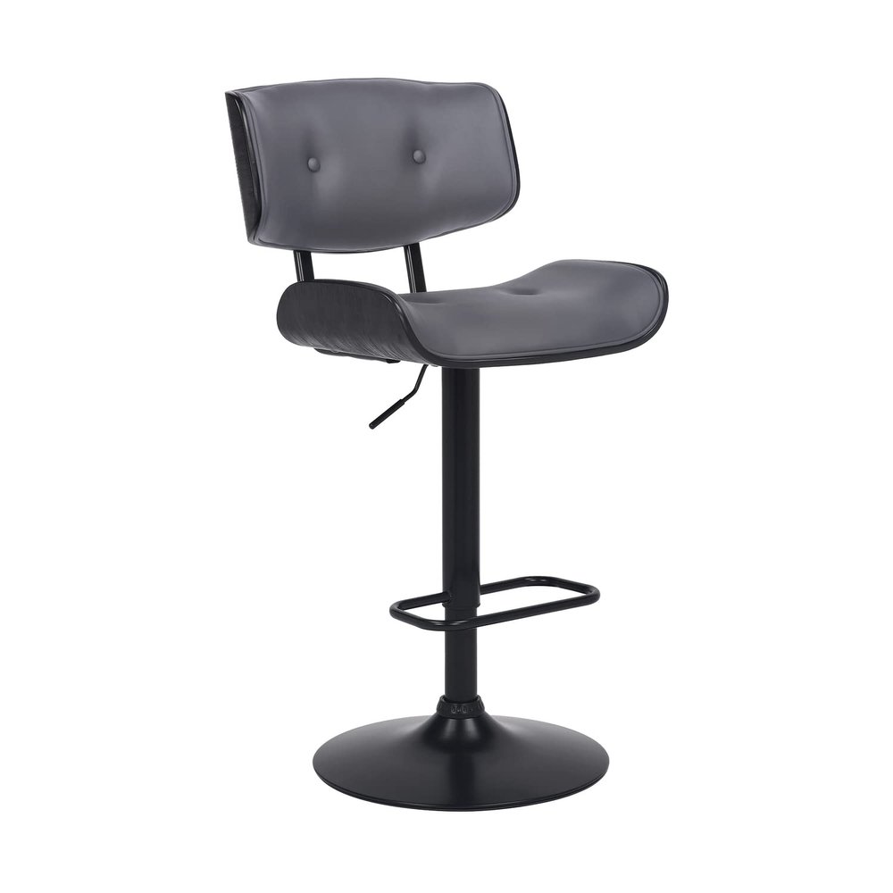 Armen Living Arabela & Brooklyn Swivel Bar Stool - Faux Leather, Wood - Adjustable Height Gray