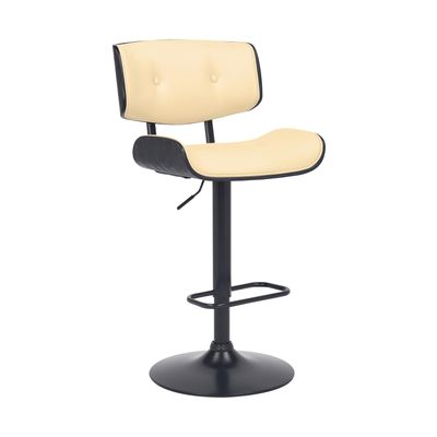 Armen Living Arabela & Brooklyn Swivel Bar Stool - Faux Leather, Wood - Adjustable Height Cream