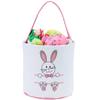 Easter Bunny Basket Bags for Kids Canvas Egg Hunt Basket Bucket Monogrammed Rabbit Egg Gift Bags Polka Dot Portable Easter Tote Bag Party Candy Storage Decoration view 1