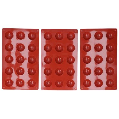 3Pcs Round Dome Fondant Mold, 15-Cavity Semi Sphere Silicone Molds Brown Silicone Baking Molds for Pudding, Chocolate, Candy