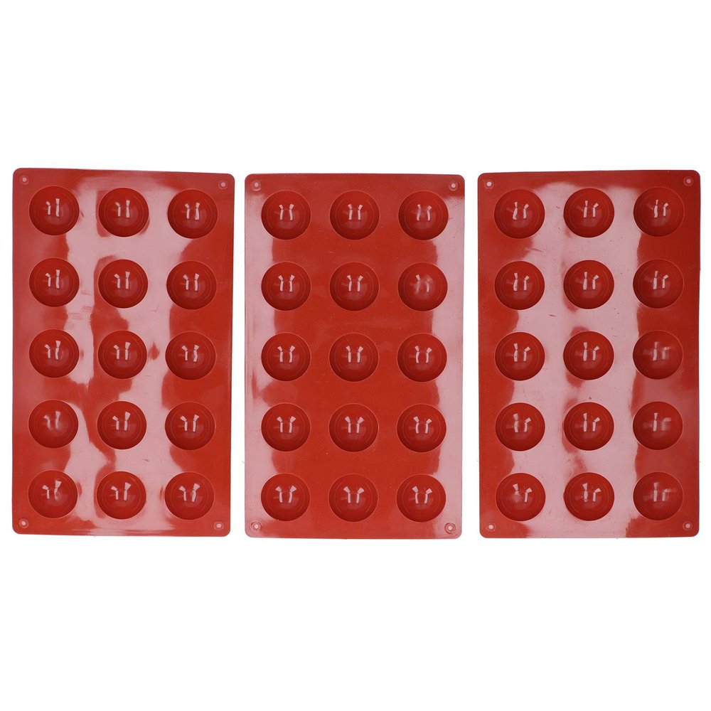 3Pcs Round Dome Fondant Mold, 15-Cavity Semi Sphere Silicone Molds Brown Silicone Baking Molds for Pudding, Chocolate, Candy