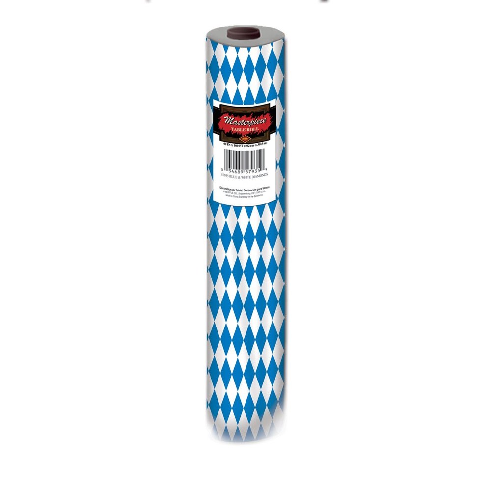 100'' Blue and White Harlequin Oktoberfest Disposable Banquet Party Table Roll