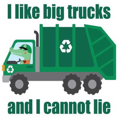 I Like Big Trucks and I Cannot Lie - Kids Bedroom Rear Load Trash Truck Alligator Driver Dcor City Garbage Truck Design Vinyl Wall Decal - 18" x 20" Home Art Crocodile Safari Animal Wall Sticker