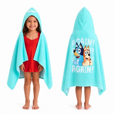 Jay Franco Bluey Bingo Cartoon Kids Hooded Towel Bath Wrap, Blue