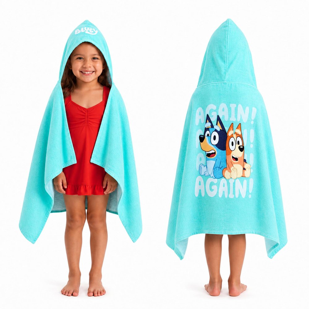 Jay Franco Bluey Bingo Cartoon Kids Hooded Towel Bath Wrap, Blue